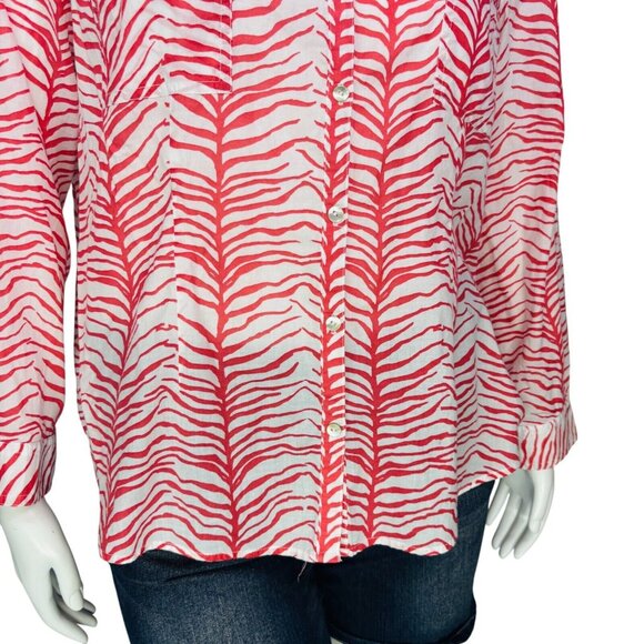 Chico's Womens Top Zebra Stripe Pink Cotton Long Sleeve Pockets Size 3 | XL - Picture 5 of 13